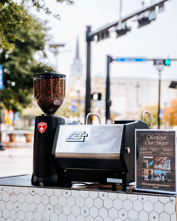 Coffee cart with espresso machine and grinder